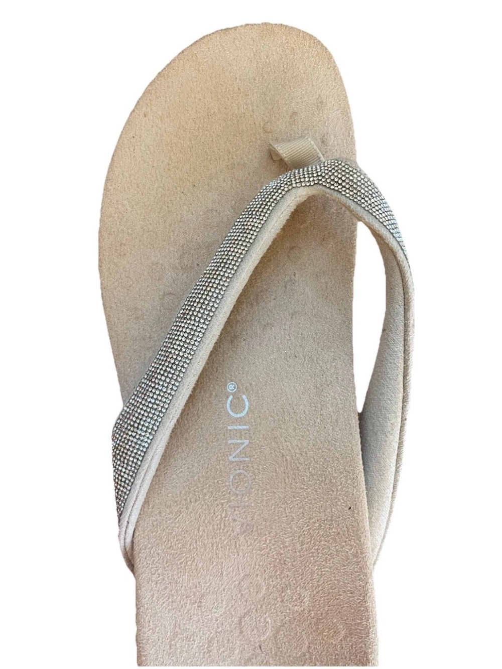 Vionic Women's Cream Suede Dillion Rhinestone Thong Sandals Support - Picture 5 of 6